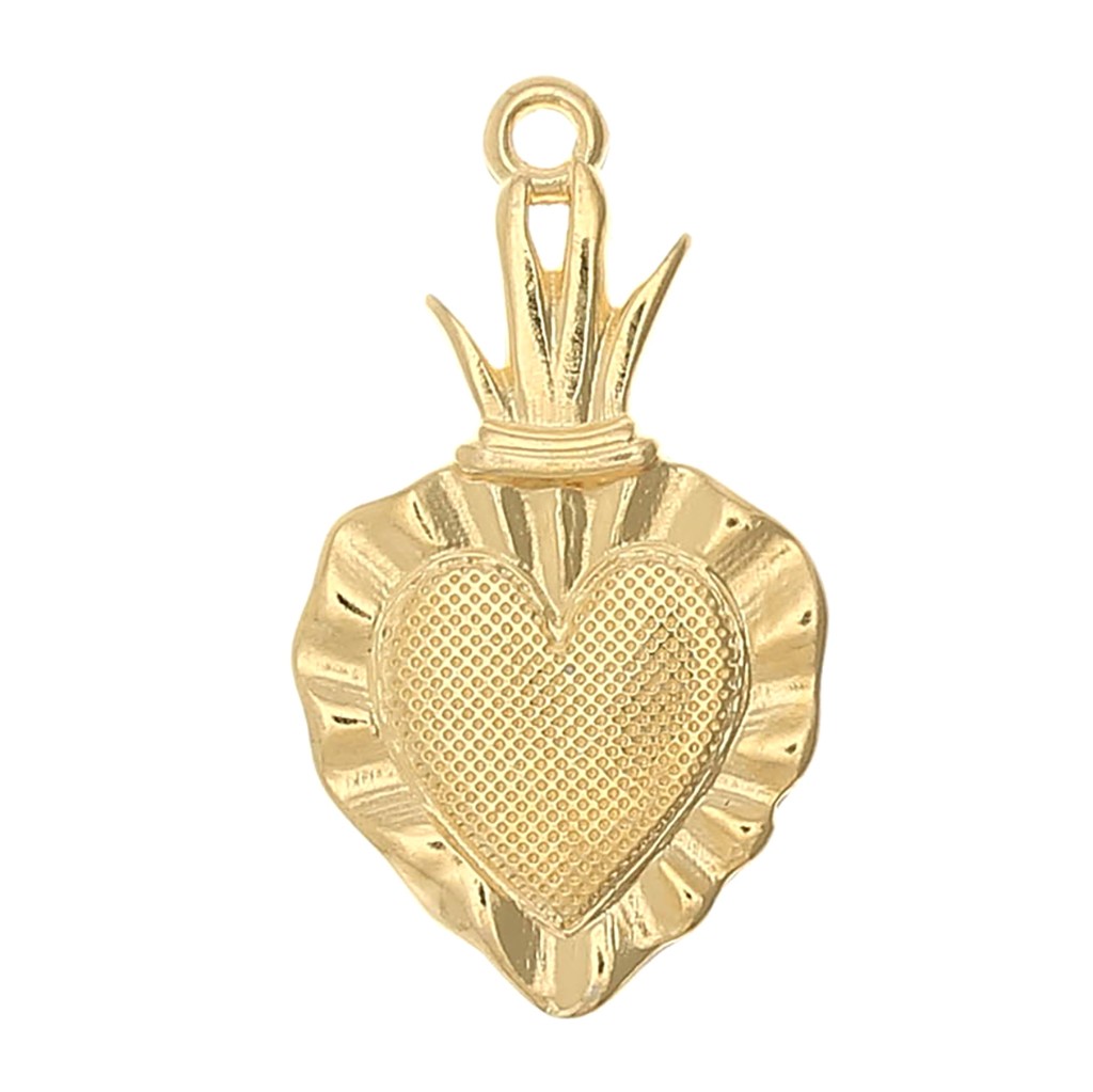 Ex-voto Cœur Flammé 28 cm en Résine Dorée - Décoration Murale Sacrée