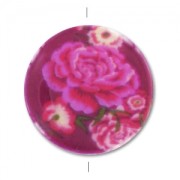 Perle plate en nacre - imprimé 30 mm Roses Fuchsia x1|raw }}