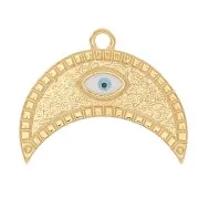 Pendentif demi-lune travaillé motif oeil résine époxy 18x22mm - Doré à l'or fin x1