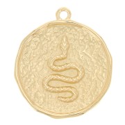 Pendentif rond irrégulier martelé motif serpent 28x24 mm - Doré à l'or fin x1