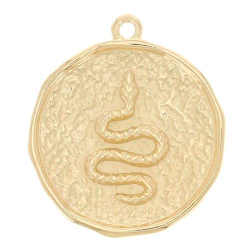 Pendentif rond irrégulier martelé motif serpent 28x24 mm - Doré à l'or fin x1