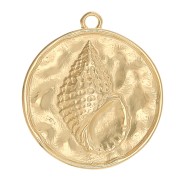 Pendentif rond martelé motif coquillage 24x22 mm - Doré à l'or fin x1|raw }}