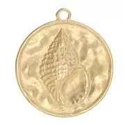 Pendentif rond martelé motif coquillage 24x22 mm - Doré à l'or fin x1