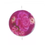 Perle plate en nacre - imprimé 20 mm Roses Fuchsia x1