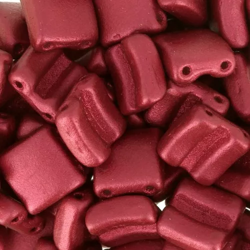 Perles en verre Fixer 2 trous 8x8 mm - Red Metallic Mat x10g