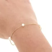 Chaîne maille Forçat avec perles imitation nacre 4.5mm - Gold filled (or laminé)  - Blanc x20cm