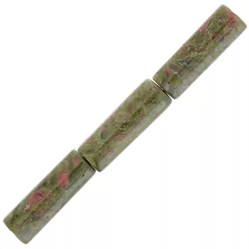 Perles tubes en pierre gemme 15x5 mm - Unakite x5