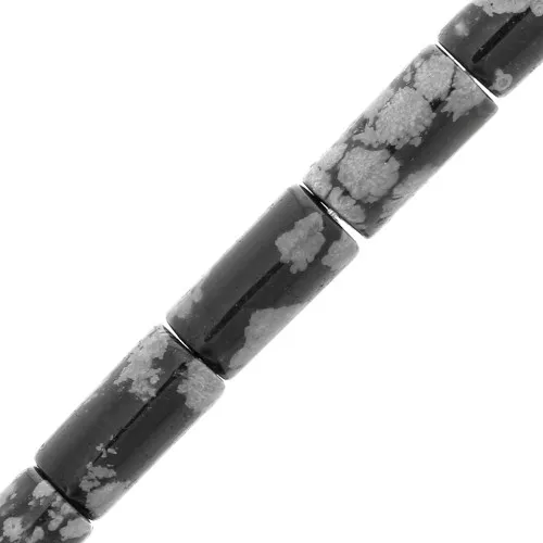 Perles tubes en pierre gemme 10x5 mm - Obisidienne mouchetée x5