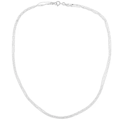 Tour de cou collier triple rang maille forçat perles cubes 1.2mm Argent 925 x42 cm