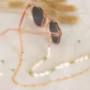 Attaches lunettes avec perle ronde Bleu Turquoise/Argenté x4