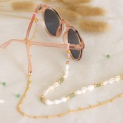 Attaches lunettes avec perle ronde Blanc/Argenté x4