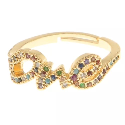 Bague réglable - motif One avec Oxydes de Zirconium - Doré - Multicolore x1