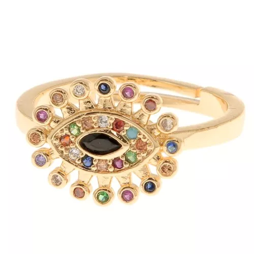 Bague réglable - motif oeil avec Oxydes de Zirconium -Doré - Noir - Multicolore x1