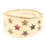 Bague réglable motif étoiles - Oxydes de zirconium - Doré - Multicolore x1|raw }}