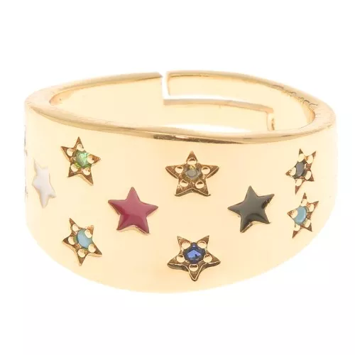 Bague réglable motif étoiles - Oxydes de zirconium - Doré - Multicolore x1