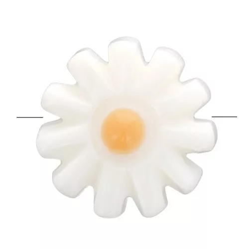 Perle fleur marguerite 10 mm en nacre - Blanc - Orange x1
