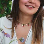 Perle fleur marguerite 12 mm en nacre - Blanc - Orange x1