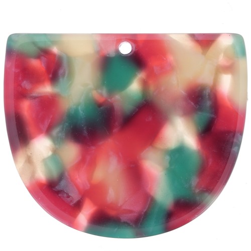 Pendentif demi-lune en acétate 29x34mm - Ecaille de tortue Rouge - Blanc - Vert x1