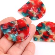 Pendentif demi-lune en acétate 29x34mm - Ecaille de tortue Rouge - Blanc - Vert x1