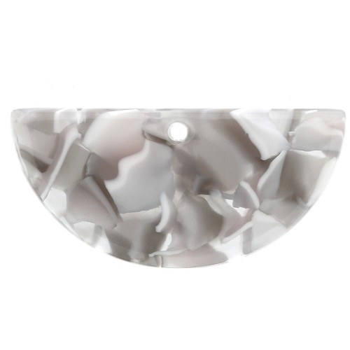 Pendentif demi-lune en acétate 15x30.5 mm - Ecaille de tortue - Gris - Marron x1