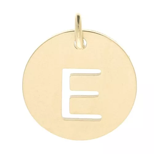 Breloque ronde 12 mm - lettre E - avec anneau - Acier inoxydable 304 Doré x1