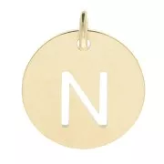 Breloque ronde 12 mm - lettre N - avec anneau - Acier inoxydable 304 Doré x1