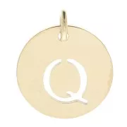 Breloque ronde 12 mm - lettre Q - avec anneau - Acier inoxydable 304 Doré x1