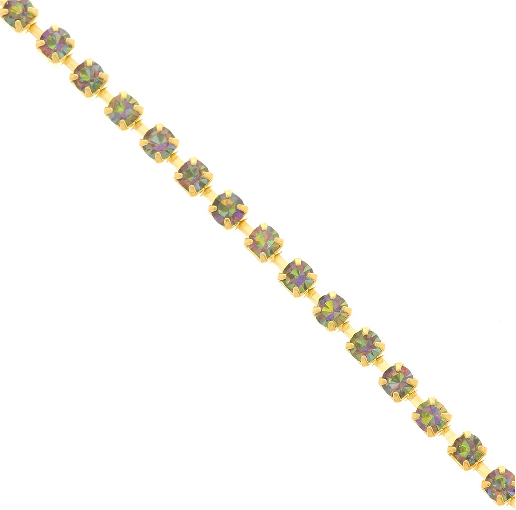 Broche Vintage Dorée Avec Strass, Cristal émeraude Et Perle Briolette – Occasion
