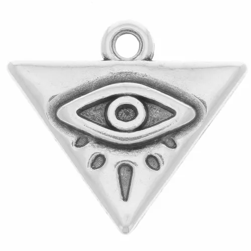 Breloque triangle avec oeil 14x16 mm - Placage argent fin vieilli x1