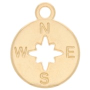 Breloque ronde 17x14mm motif rose des vents & point cardinaux - Doré à l'or fin x1|raw }}