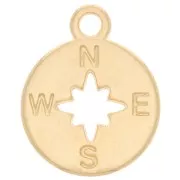Breloque ronde 17x14mm motif rose des vents & point cardinaux - Doré à l'or fin x1