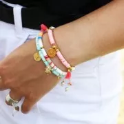 Perles Heishi rondelles  en pâte polymère 4x1 mm - Multicolore pastel x39cm