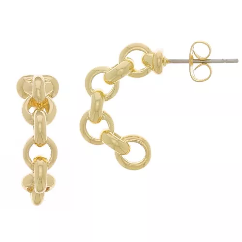 Créoles clous d'oreilles effet chaîne 20 mm - Doré x2