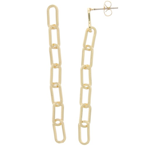 Boucles d'oreilles pendantes chaîne maille rectangle 58x5 mm - Doré x2