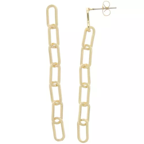 Boucles d'oreilles pendantes chaîne maille rectangle 58x5 mm - Doré x2