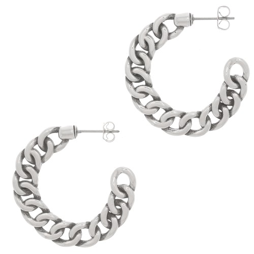 Créoles effet chaîne maille gourmette 35 mm - Placage argent fin vieilli x2