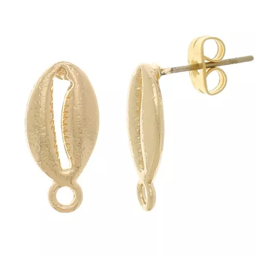 Clous d'oreilles coquillage avec anneau fermé 17x8 mm - Doré x2