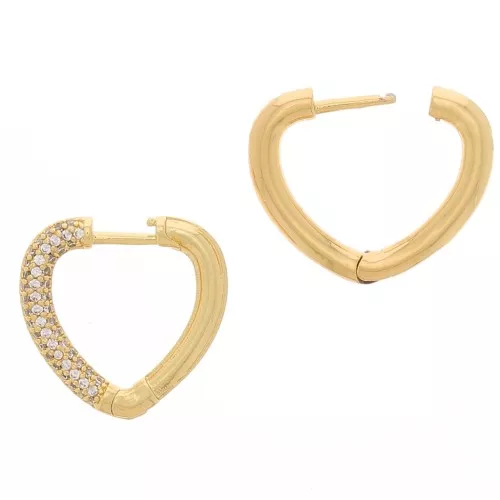 Dormeuses forme coeur avec oxydes de zirconium 18x19 mm - Doré - Crystal x2