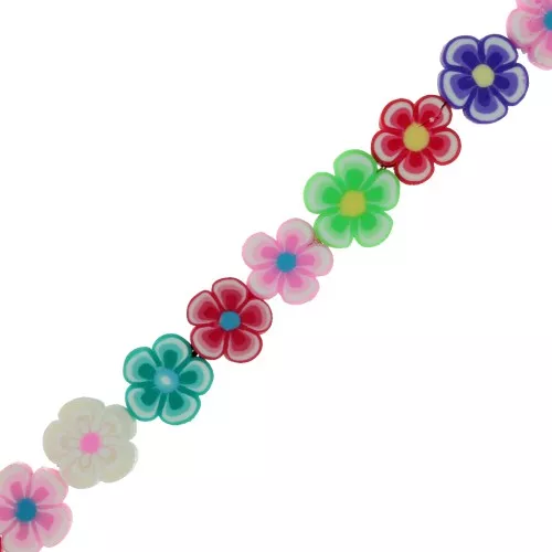 Perles fleurs en pâte polymère 10 mm Multicolore x 38cm