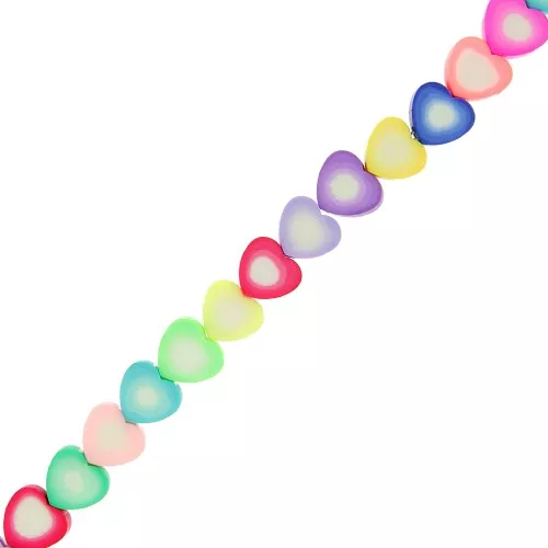 Perles coeurs en pâte polymère 10 mm Multicolore x 34cm