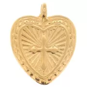Breloque coeur motif croix 16x14 mm - Doré à l'or fin x1