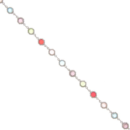 Chaîne maille Fantaisie avec cristaux multicolores sertis 6 mm - Rhodié x1m