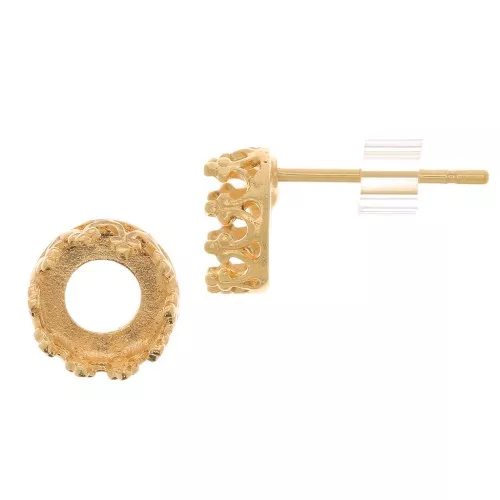 Clous d'oreilles serti pour cabochon 6mm - décor couronne - Plaqué Or 3 microns x2