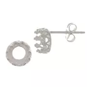 Clous d'oreilles serti pour cabochon 6 mm - décor couronne - Argent 925 x2