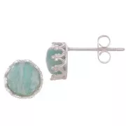 Clous d'oreilles serti pour cabochon 6 mm - décor couronne - Argent 925 x2