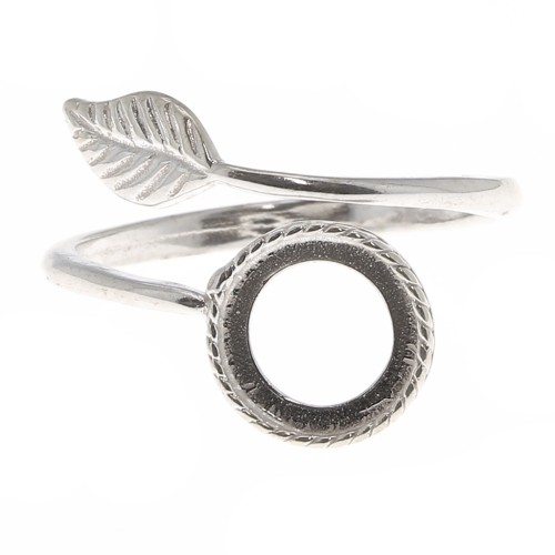 Bague feuille réglable serti pour cabochon fond plat 8 mm - Argent 925 x1