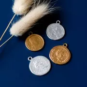 Pendentif pièce de monnaie Romaine 24x20.5 mm - Placage Argent fin x1