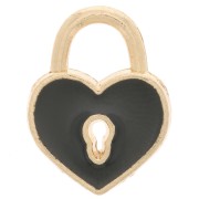 Breloque cadenas coeur 15x12 mm avec résine époxy - Doré - Noir x1|raw }}