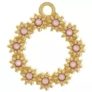 Pendentif couronne de fleurs 19.5 mm pour cabochon 1.8 mm - Doré à l'or fin x1