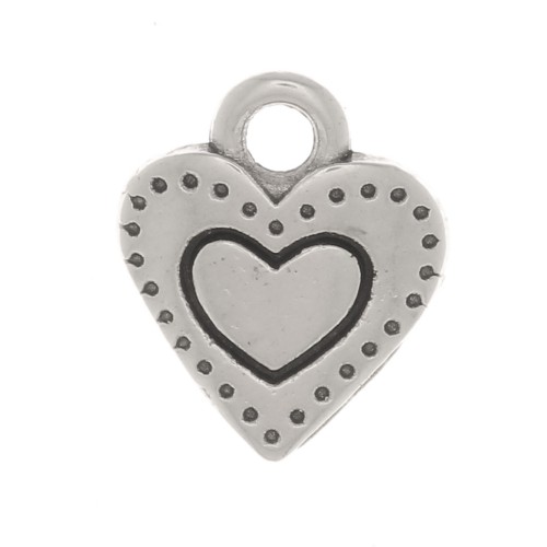 Mini breloques coeur travaillées 8x7 mm - Placage argent fin vieilli x5